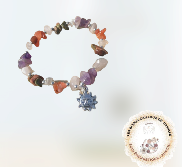 Bracelet Féminin sacré en Unakite, pierre de lune, cornaline et améthyste
